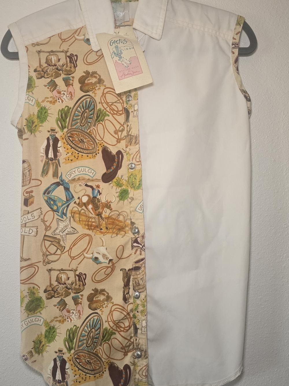Vintage Two-Tone Western Print Shirtdress  Sz SM